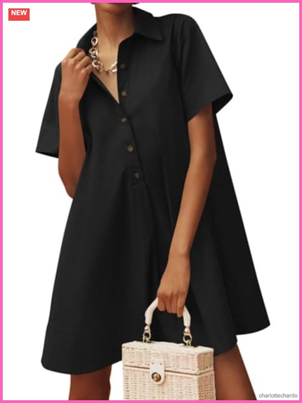 Womens Oversized Button Down Mini Dress V Neck Short Sleeve Cotton Casual
